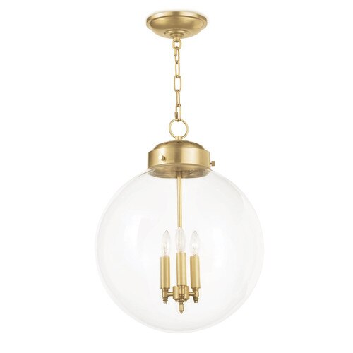 Natural Brass Globe Pendant with three faux candle lights